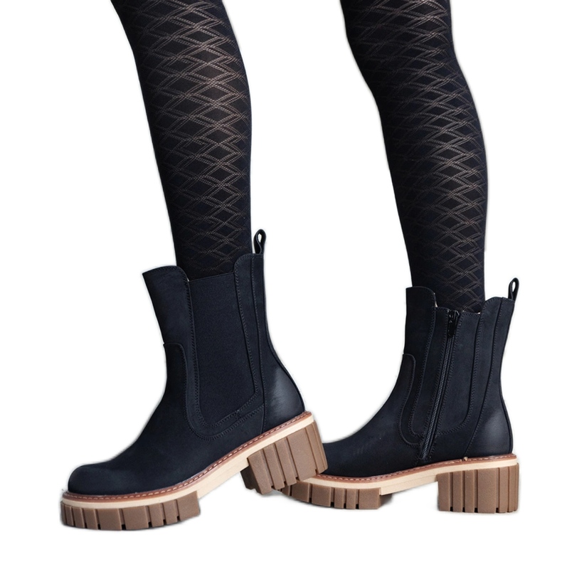 Botas de plataforma masivas negras con abrasiones de Sholla negro Botas de plataforma masivas negras con abrasiones de Sholla negro