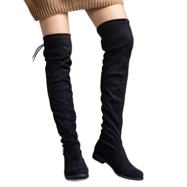 Botas largas de plataforma negras confeccionadas en ante ecológico Hallora negro Botas largas de plataforma negras confeccionadas en ante ecológico Hallora negro