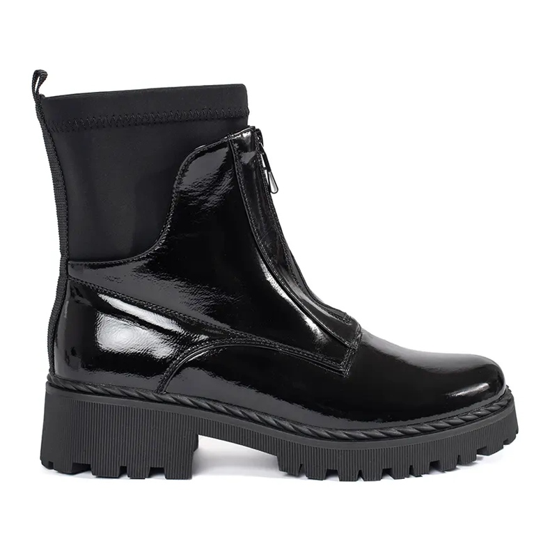 Goodin Botines de mujer de charol negro con cremallera Goodin Botines de mujer de charol negro con cremallera