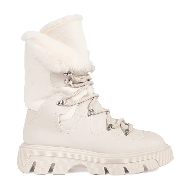 Seastar Botas de nieve de mujer con cordones beige y pelo en la plataforma