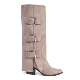 Seastar Botas de mujer de tacón con hebillas en ante beige