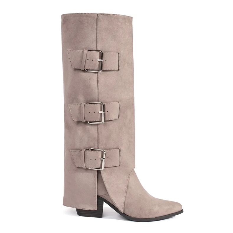 Seastar Botas de mujer de tacón con hebillas en ante beige Seastar Botas de mujer de tacón con hebillas en ante beige