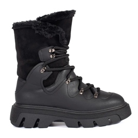 Seastar Botas de nieve de mujer negras con cordones y pelo en la plataforma negro