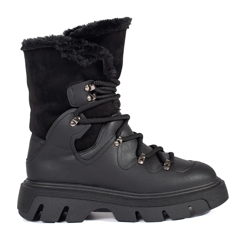Seastar Botas de nieve de mujer negras con cordones y pelo en la plataforma negro