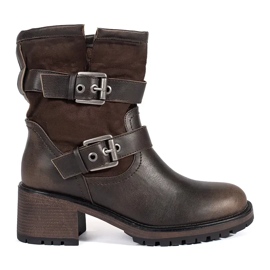Botines de mujer marrones con tacón y hebillas marrón