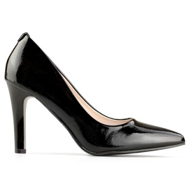 Zapatos de salón de mujer charol negro con tacón cómodo, elegantes zapatos de mujer negros