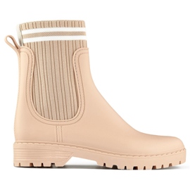 Botas de agua de mujer beige con parte superior tipo calcetín elástico