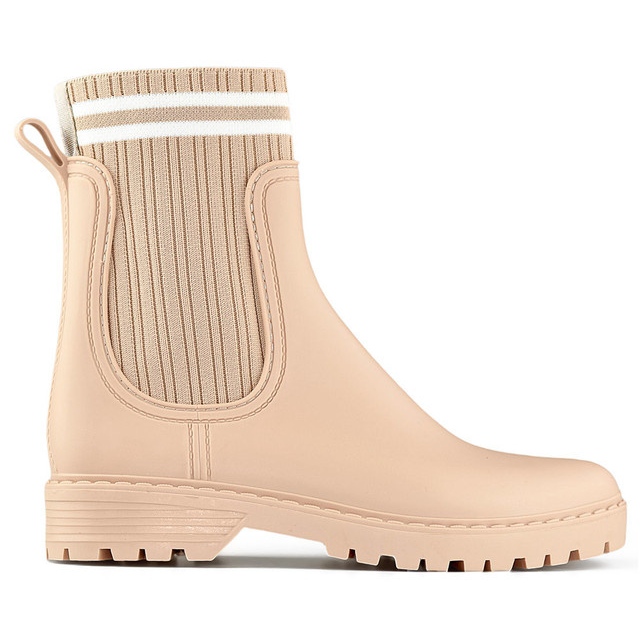 Botas de agua de mujer beige con parte superior tipo calcetín elástico Botas de agua de mujer beige con parte superior tipo calcetín elástico