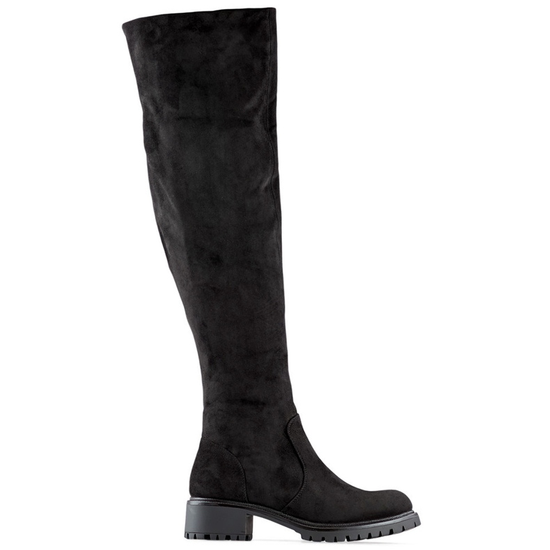 Botas altas de mujer de ante negro con suela plana