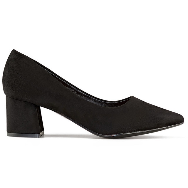 Zapatos de salón de tacón bajo de ante, zapatos de tacón clásicos de mujer negros