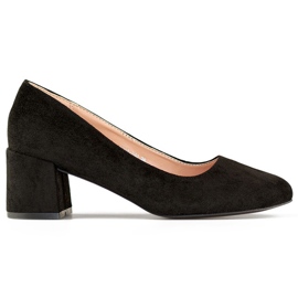 Salón de tacón bajo de ante, zapatos clásicos de tacón bajo de mujer negros