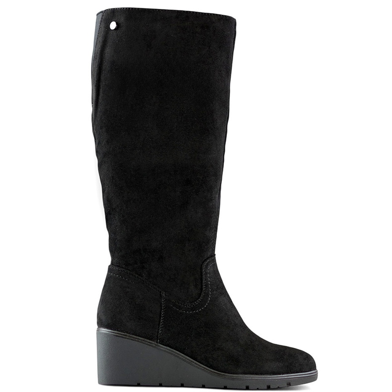 Botas por encima de la rodilla de ante negro, botas de cuña para mujer