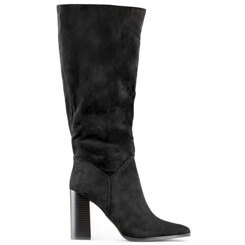Botas de tacón de mujer de ante, botas hasta la rodilla con tacón de aguja negro