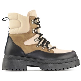 Botines con cordones de mujer, zapatos de invierno por encima del tobillo de mujer beige