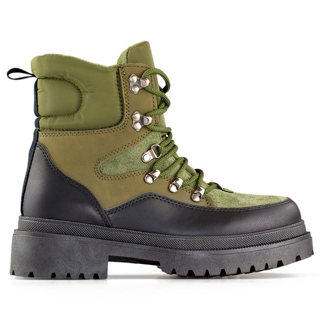 Botines con cordones de mujer, zapatos de invierno por encima del tobillo de mujer verde