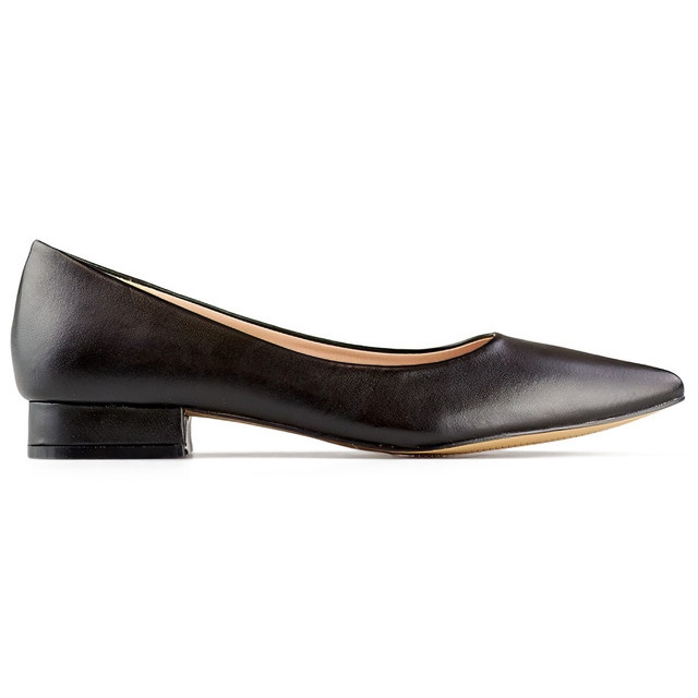 Zapatos clásicos negros con plantilla de cuero, zapatos de salón de tacón bajo con punta en punta para mujer