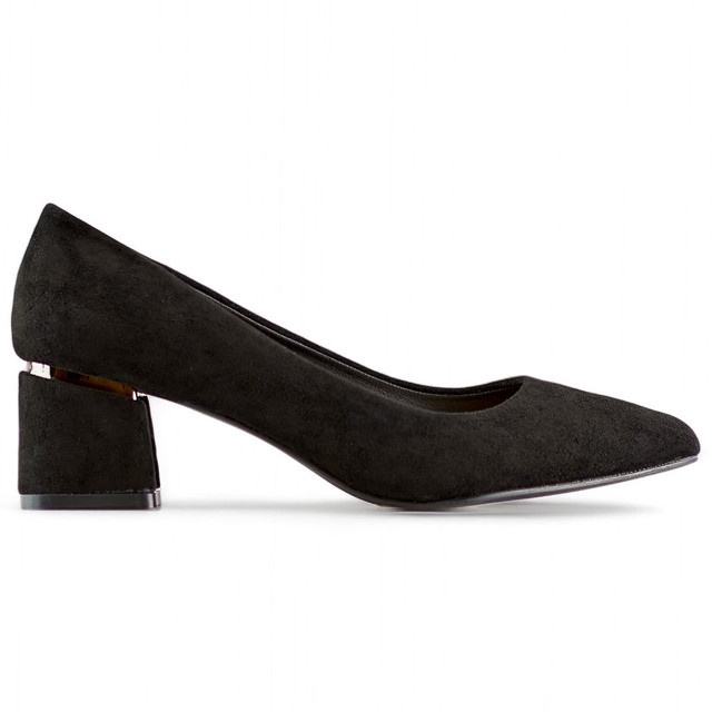 Salón tacón bajo ante negro, zapatos cómodos de mujer
