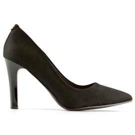 Zapatos de salón de mujer de ante negro con tacón cómodo, elegantes zapatos de mujer negros