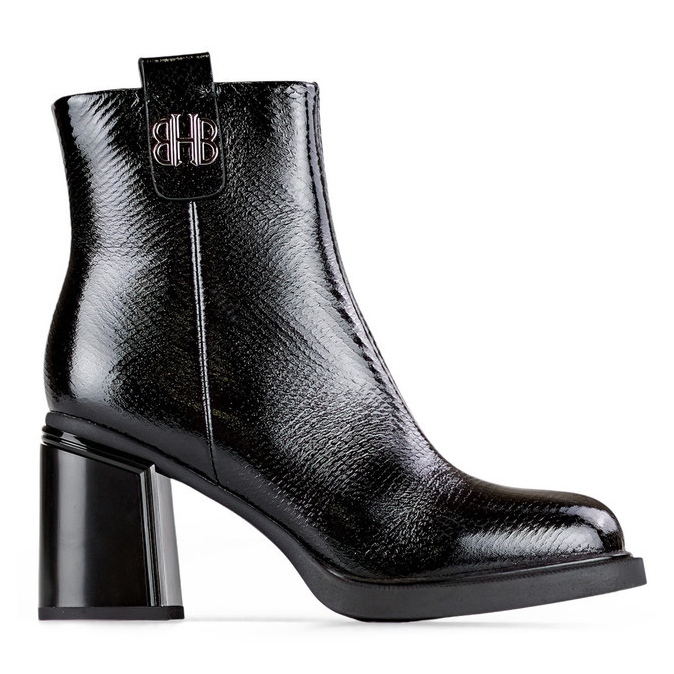 Botines de tacón de charol para mujer, zapatos de tacón de piel con aislamiento negro
