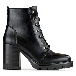 Botas de tacón alto con cordones para mujer, zapatos de invierno con aislamiento negro
