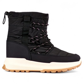 Botas de nieve deportivas negras, zapatos de invierno con cordones y aislamiento para mujer con suela plana negro