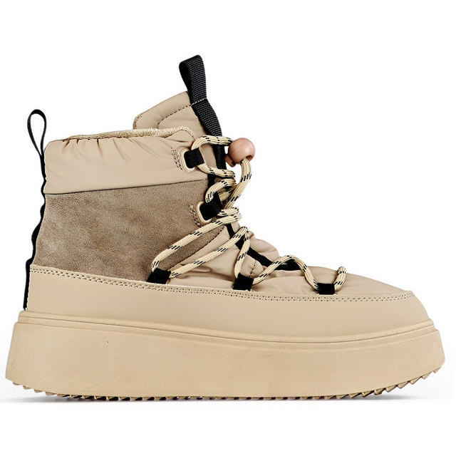 Botas de nieve beige con puño, botas de invierno aislantes para mujer con suela gruesa