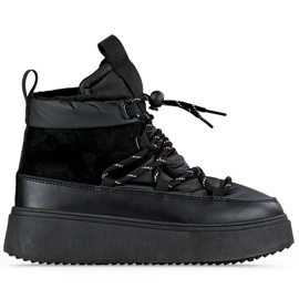 Botas de nieve negras con puño, botas de invierno aislantes para mujer con suela gruesa negro