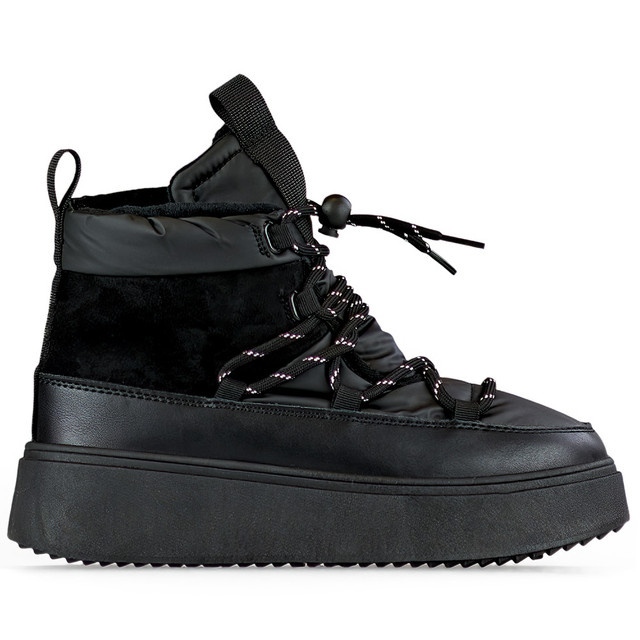 Botas de nieve negras con puño, botas de invierno aislantes para mujer con suela gruesa negro