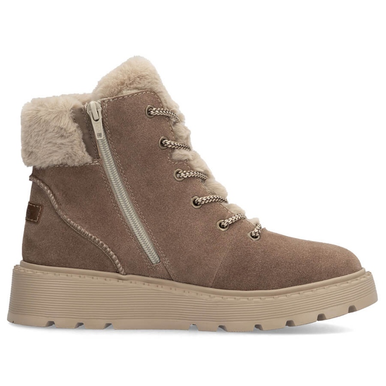 Botas de mujer de piel con pelo en la plataforma marrón Rieker 70402-24 beige Botas de mujer de piel con pelo en la plataforma marrón Rieker 70402-24 beige