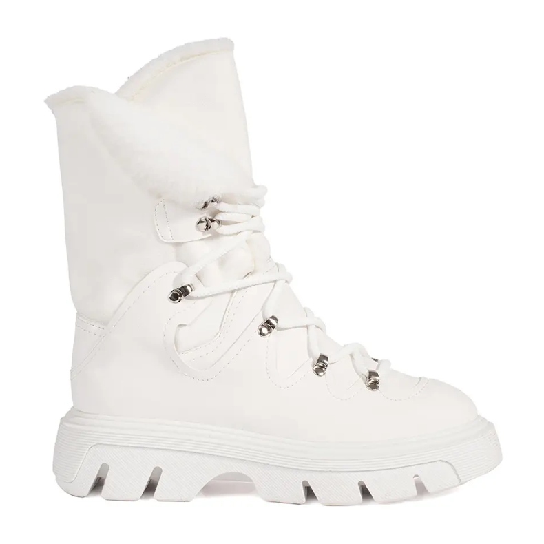 Seastar Botas de nieve de mujer blancas con cordones y pelo en la plataforma blanco