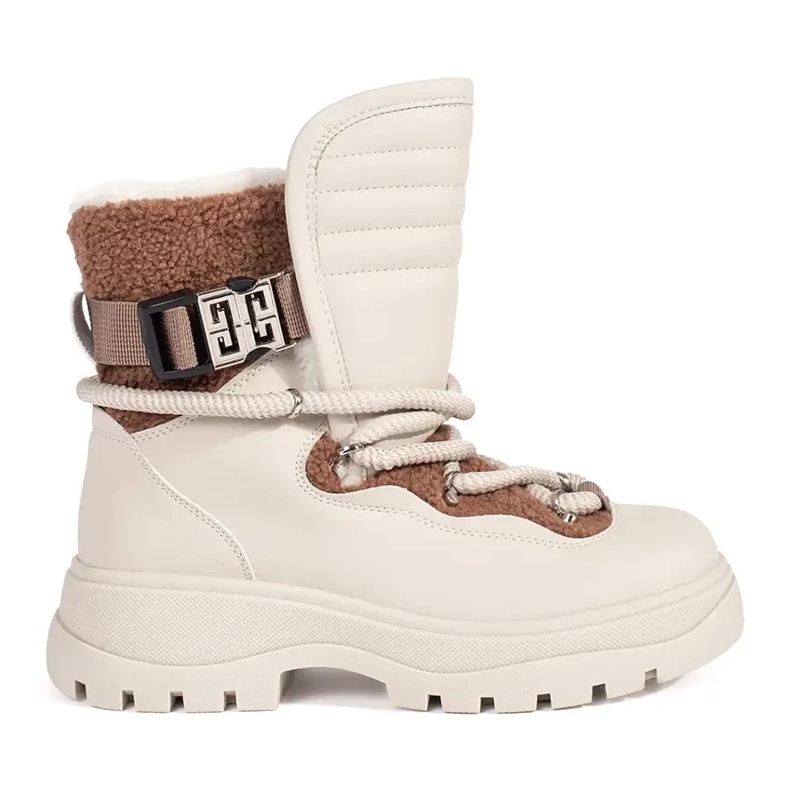 Seastar Botas de nieve de mujer beige con pelo sobre suela gruesa.