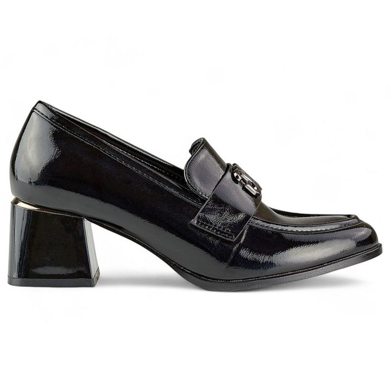 Zapatos de tacón bajo charol negro, zapatos de salón de tacón alto para mujer. Zapatos de tacón bajo charol negro, zapatos de salón de tacón alto para mujer.