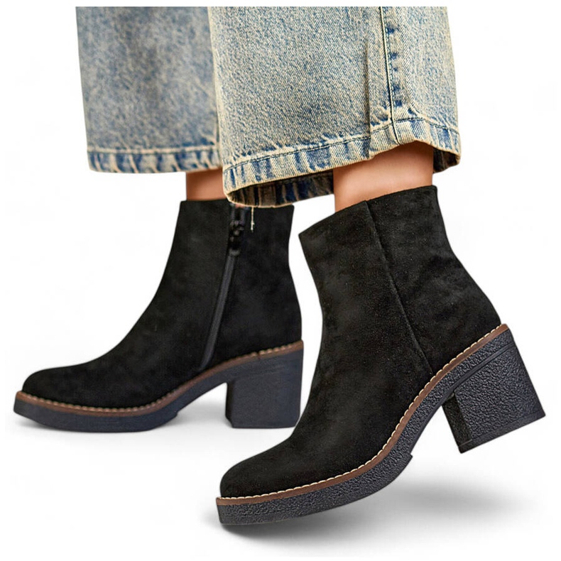 Botas clásicas de tacón para mujer en ante, negro 9613B