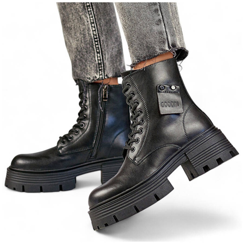 Trabajadoras del cuero para mujer en la plataforma, negro GD-TL56B