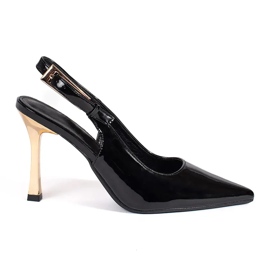 Seastar Tacones altos de charol negro con tacón abierto.