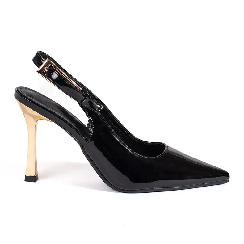 Seastar Tacones altos de charol negro con tacón abierto.