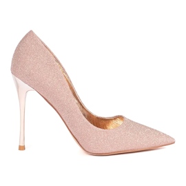 Seastar Stilettos de mujer con purpurina rosa y dorado y tacón metalizado rosado