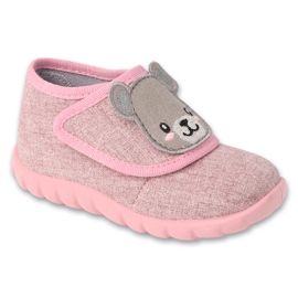 Pantuflas infantiles befado con velcro 454P037 rosa con aplicación de osito rosado