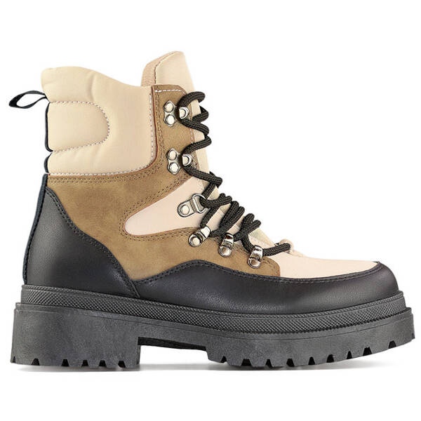 Botines mujer con cordones beige y negro A-852KH