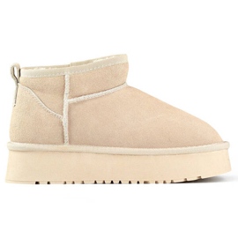 Botines de piel para mujer, botas de nieve de ante, beige XF-159L.BE