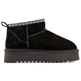 Botas de nieve de ante para mujer de piel, negro YU9001B