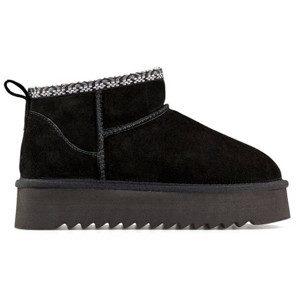 Botas de nieve de ante para mujer de piel, negro YU9001B