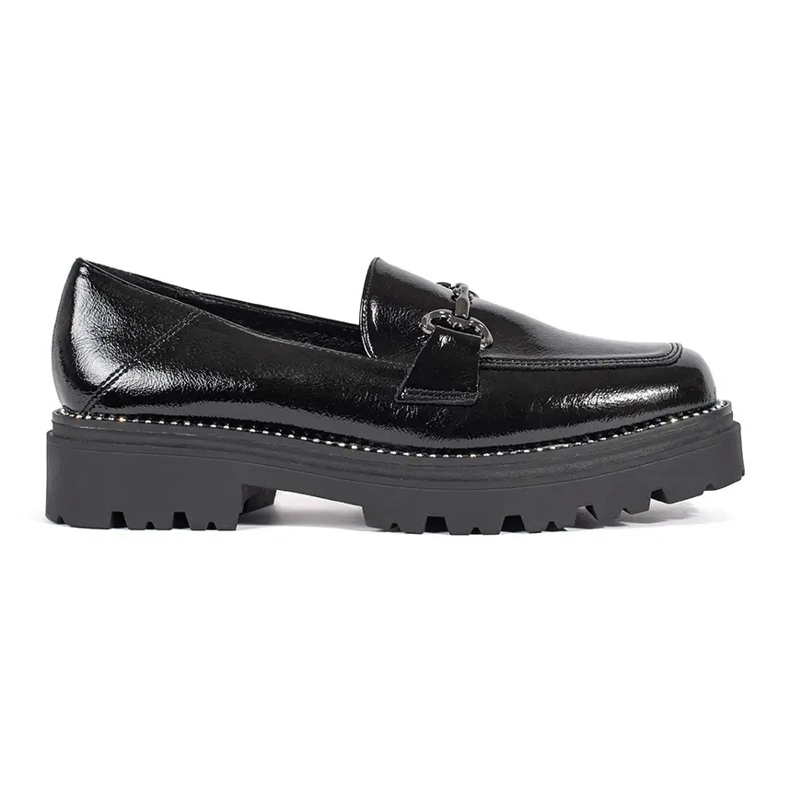 Goodin Mocasines de mujer negros con plataforma decorada con cadena.