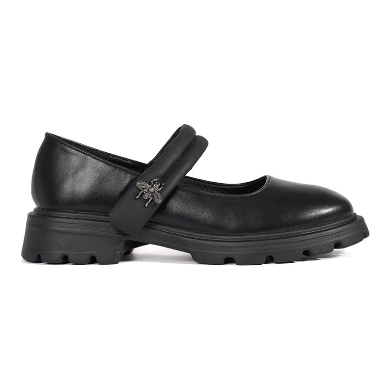 Goodin Zapatos de mujer negros con suela plana y aplicación metalizada.