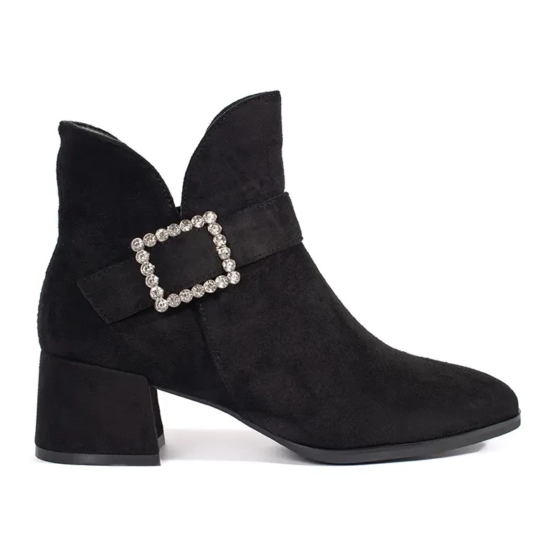 Botines de mujer de ante negro con hebilla plateada