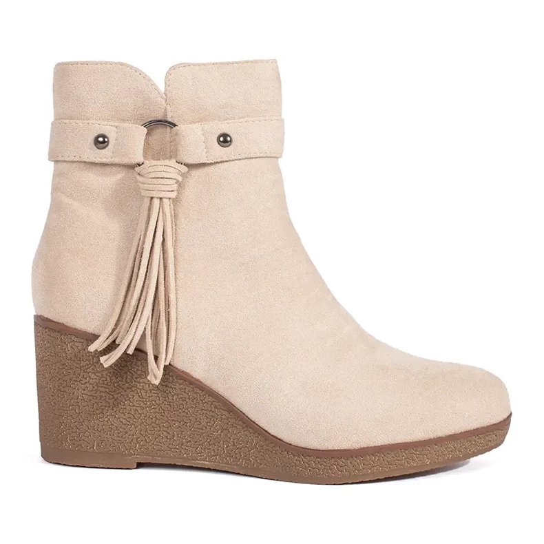 Botas cuña mujer ante beige claro con flecos