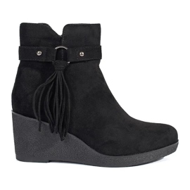 Botas cuña mujer ante negro con flecos