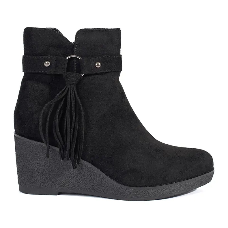 Botas cuña mujer ante negro con flecos