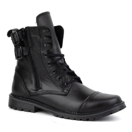 Olivier Botas militares de moto para hombre, piel 83KZ, negro