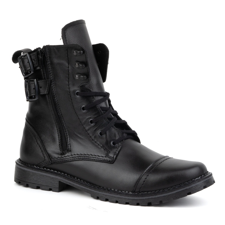 Olivier Botas militares de moto para hombre, piel 83KZ, negro